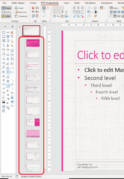 Captura de pantalla de cómo personalizar los diseños de la plantilla de PowerPoint