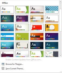 Captura de pantalla de la lista de opciones de Temas de PowerPoint