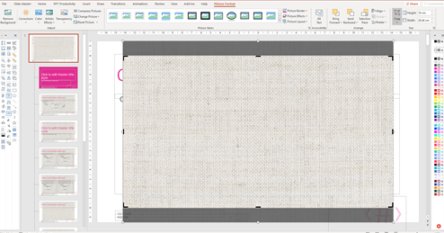 Captura de pantalla de cómo recortar una imagen en el fondo del patrón de diapositivas de PowerPoint