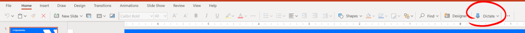 Microsoft Dictate voor PowerPoint 365 afbeelding van dicteerfunctie in PowerPoint